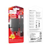 Адаптер HOCO CS24A Type-C, 3,0A, PD25W, QC3.0, с кабелем Type-C - Type-C, чёрный