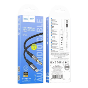 Кабель AUX HOCO UPA26 Jack3,5 - Type-C, M-M, 3х контактный, текстильный, 1,0м, чёрный