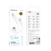 Кабель BOROFONE BX115 Lightning, 2,4A, силикон, 1,0м, белый
