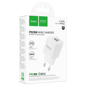 Адаптер HOCO C147A USB + Type-C, 3,0A, 18W, QC 3.0, PD20W, белый