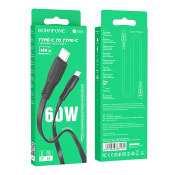 Кабель BOROFONE BX85 Type-C - Type-C, PD60W, 3,0A, 1,0м, плоский, чёрный