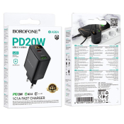 Адаптер BOROFONE BA96A USB + Type-C, 3,0A, PD20W, дисплей, чёрный
