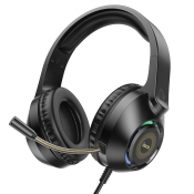 Наушники HOCO W108 полноразмерные, с микрофоном, игровые, с подсветкой, чёрные