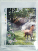 Вышивка на искусственном шелке "Лошадь с жеребенком" ББ-435 (20*30см)