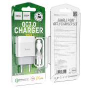 Адаптер HOCO  C72Q USB, 3,0A, 18W, с кабелем Type-C, QC3.0, белый