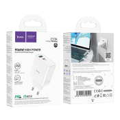 Адаптер HOCO C113A USB + Type-C, 3,0A, QC 3.0, PD65W, белый