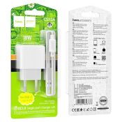 Адаптер HOCO CS12A USB, 3,0A, 18W, с кабелем Type-C, QC3.0, белый