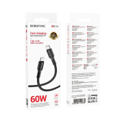 Кабель BOROFONE BX116 Type-C - Type-C, PD60W, 3,0A, 1,0м, нейлон, чёрный
