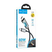 Кабель HOCO U123 Type-C - Type-C, 3.0A, PD60W, 1,2м, с индикатором, текстильный, чёрный