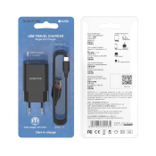 Адаптер BOROFONE BA20A USB, 2,1A, 10W, с кабелем Type-C, чёрный
