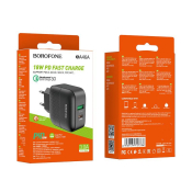 Адаптер BOROFONE BA46A USB + Type-C, 3,0A, 18W, QC3.0, PD, чёрный