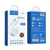 Адаптер HOCO  C12Q USB, 3,0A, 18W, с кабелем MicroUSB, QC3.0, белый