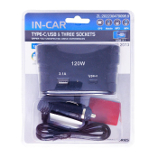 Разветвитель в авто Olesson 2013 (120W), 3 гнезда + 1 USB + 1 Type-C
