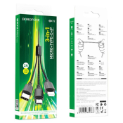 Кабель BOROFONE BX72 3в1 Lightning/MicroUSB/Type-C, 1,0м, тканевый, чёрный