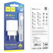 Адаптер HOCO  C98A USB, 3,0A, 18W, с кабелем Type-C, QC3.0, белый
