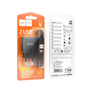 Адаптер HOCO C141A 2USB, 2,1A, с кабелем Lightning, чёрный