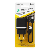 Адаптер BOROFONE BA36A USB, 3,0A, 18W, с кабелем Type-C, QC3.0, черный