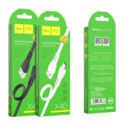 Кабель HOCO X40 MicroUSB, 2,4A, 1,0м, плоский, белый