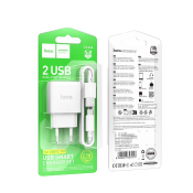 Адаптер HOCO C141A 2USB, 2,1A, с кабелем Type-C, белый