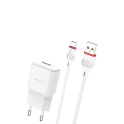 Адаптер BOROFONE BA48A USB, 2,1A, с кабелем MicroUSB, белый
