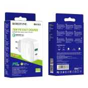 Адаптер BOROFONE BA46A USB + Type-C, 3,0A, 18W, QC3.0, PD, белый