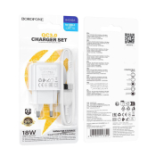 Адаптер BOROFONE BAS42A USB, 3,0A, 18W, QC 3.0, с кабелем Type-C, белый
