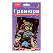 Гр-929 Гравюра малая новогодняя "Мишка фигурист" (голография)