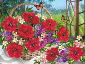 Вышивка на искусственном шелке "Маки в корзинке" БЛ-018 (32,5*43см)