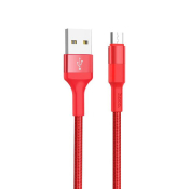 Кабель HOCO X26 MicroUSB, 1,0м, тканевый, красный