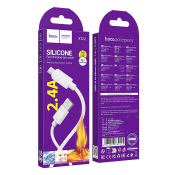 Кабель HOCO X122 MicroUSB, 1,0м, 2.4A, силикон, белый