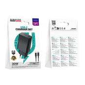 Адаптер BOROFONE BAS75A Type-C, 3,0A, PD30W, QC3.0, с кабелем Type-C - Type-C, чёрный Адаптер BOROFONE BAS75A Type-C, 3,0A, PD30W, QC3.0, с кабелем Type-C - Type-C, чёрный
