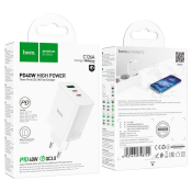 Адаптер HOCO C126A USB + 2 Type-C, 3,0A, PD40W, QC3.0, белый