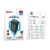 Адаптер BOROFONE BAS71A USB, 2,1A, с кабелем Lightning, чёрный