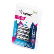 КОСМОС R3 "AAA" аккумулятор Li-ion, 1,5V, 750mWh (~500mAh) прямой заряд через USB-C (блистер 4шт)