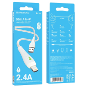 Кабель BOROFONE BX100 Lightning, 2,4A, в оплетке, с индикатором, 1,0м, серый