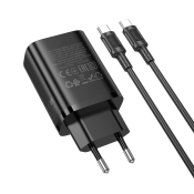 Адаптер BOROFONE BA86A Type-C, PD45W, 3,0A, QC3.0, с кабелем Type-C - Type-C, чёрный