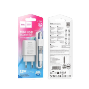 Адаптер HOCO C134A USB, 2,4A, 10,5W, с кабелем Type-C, белый