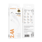 Кабель BOROFONE BX111 MicroUSB, 2,4A, 1,0м, белый