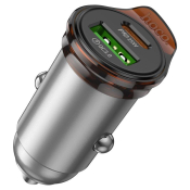 АЗУ HOCO  NZ16A USB + Type-C, 3,0A, QC3.0, 18W + PD25W, FCP, AFC, металл, серый