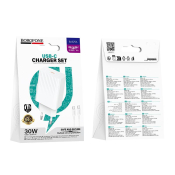 Адаптер BOROFONE BAS75A Type-C, 3,0A, PD30W, QC 3.0, с кабелем Type-C - Type-C, белый