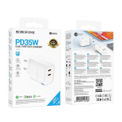 Адаптер BOROFONE BA85A 2 Type-C, 3,0A, PD35W, дисплей, белый