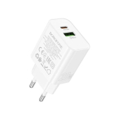 Адаптер BOROFONE BA88A USB + Type-C, 3,0A, PD20W, QC3.0, белый