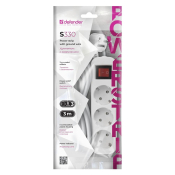 Сетевой удлинитель DEFENDER, 3 розетки, 10А, 3,0м, чёрный, с выключателем (S330)