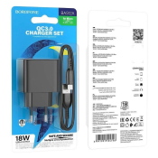 Адаптер BOROFONE BAS12A USB, 3,0A, 18W, с кабелем Micro, QC3.0, черный