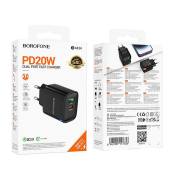 Адаптер BOROFONE BA83A USB + Type-C, PD20W, 3,0A, QC3.0, чёрный