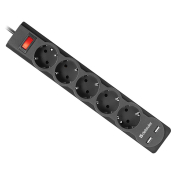 Сетевой фильтр DEFENDER 5 розеток, 2 USB, 3,0м, черный (DFS 753)