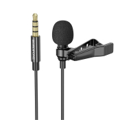 Микрофон BOROFONE BFK11 AUX петличный, на прищепке, 2м, чёрный