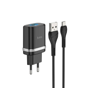 Адаптер HOCO  C12Q USB, 3,0A, 18W, с кабелем MicroUSB, QC3.0, черный