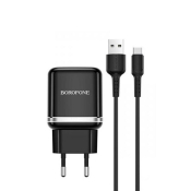 Адаптер BOROFONE BA36A USB, 3,0A, 18W, с кабелем Type-C, QC3.0, черный
