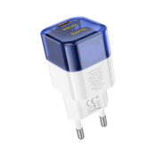 Адаптер HOCO C125A Type-C, 3,0A, PD20W, QC3.0, прозрачный, синий